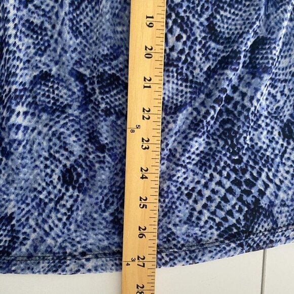 Chicos Shirred Mesh Snakeskin Blouse Size 3 US XL Blue 3/4 Sleeves - Picture 8 of 9